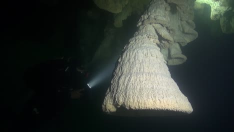 Cave-diver-and-unique-bell-speleothems