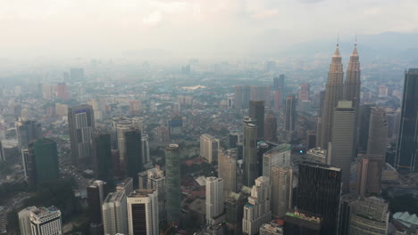 Cityscape-of-Kuala-Lumpur-downtown,-aerial-view,-in-sunset-time,-Kuala-Lumpur,-Malaysia