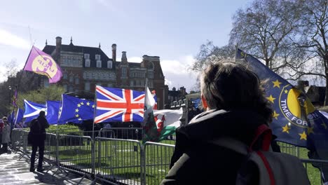 EU,-UK,-Welsh-and-UKip-Flags-outside-Parliament-for-Brexit-Vote,-London,-UK