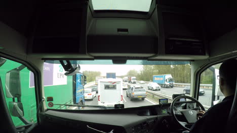 In-cab-view-of-a-HGV-driver-in-stop---start-on-the-M1-motorway-caused-due-to-an-accident