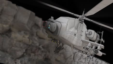 Ein-3D-gerenderter-Futuristischer-Luftwaffenhubschrauber-In-Der-CGI-Branche-Für-Visuelle-Effekte,-Der-Durch-Einen-Gefiederten-Kreuzwischer-Verwandelt-Wird