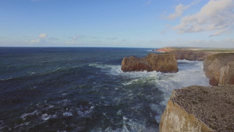 Big-waves-at-the-most-south-western-point-of-Europe,-Cabo-de-São-Vicente-and-Sagres-in-the-Algarve,-Portugal