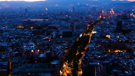 Cityscape-of-Barcelona-at-night,-Spain