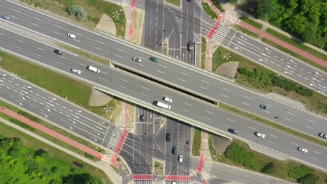 Highway-aerial-with-cars-and-truck-lorry-moving-aerial-view-4k