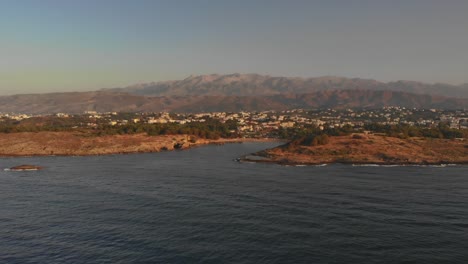 Aerial-shot-from-the-coastline-of-Crete