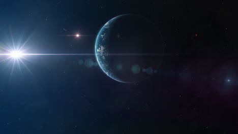 Lange,-Langsame-Annäherung-An-Einen-Wasser-Exoplaneten,-Der-Durch-Den-Weltraum-Treibt