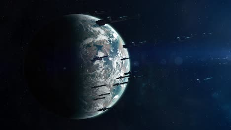 Flotte-Von-Raumschiffen,-Die-Einen-Exoplaneten-Verlassen