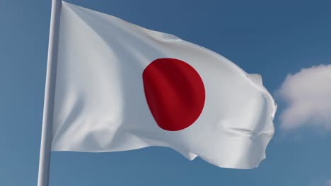 Bandera-Nacional-Japonesa-Ondeando-En-El-Viento-Con-Un-Fondo-De-Cielo-Azul