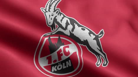 Red-4k-closeup-animated-loop-of-a-waving-flag-of-the-Bundesliga-soccer-team-Cologne
