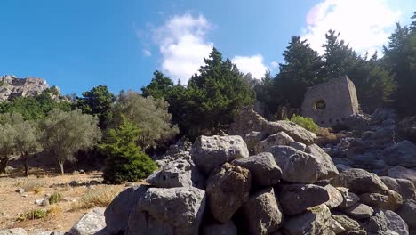 Pan-shot-of-the-remains-of-Paleo-Pili-an-historical-site-on-the-island-of-Kos-in-Greece