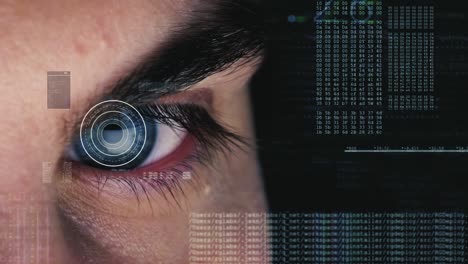 Biometrisches-Scannen-Des-Männlichen-Menschlichen-Auges,-Um-Private-Digitale-Daten-Freizuschalten-Und-Zugriff-Darauf-Zu-Gewähren-–-Nahaufnahme