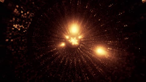 VJ-Schleife-–-Goldene,-Streifende-Energiekugeln,-Die-Durch-Einen-Pulsierenden,-Beleuchteten-Science-Fiction-Tunnel-Wandern