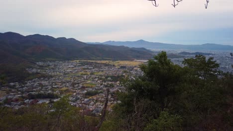 Kyoto-Countryside,-Pan-shot-from-mountains-in-early-evening