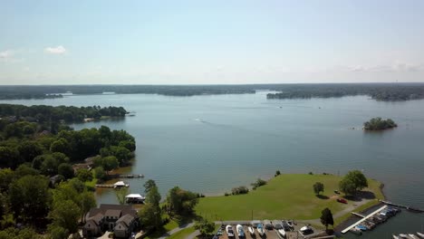 Aerial-High-Shot-Moving-Over-Lake-Norman,-Lake-Norman-NC,-Lake-Norman-North-Carolina