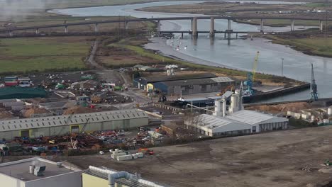Wide-aerial-view-of-Ridham-Dock-in-Kemsley,-UK