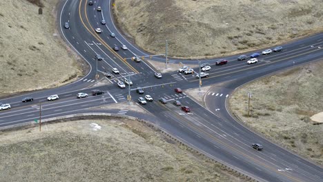Aerial-view-of-highway-intersection-in-Golden,-Colorado