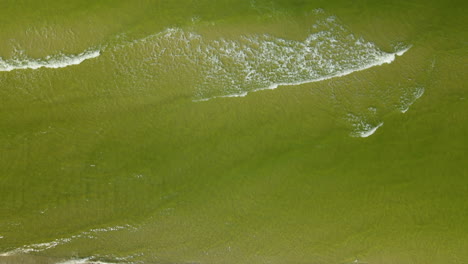 Flying-over-green-water-of-Baltic-sea-daytime-in-autumn,-foamy-sea-waves,-simplistic-background,-template,-aerial-shot
