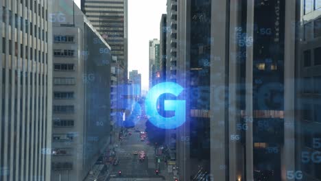 5G-Icon---wireless-mobile-connection-spreading-between-city-high-rise-buildings---3d-render-animation