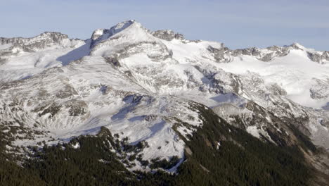 Beautiful-snow-white-mountain-terrain-of-Whistle,-Canada--aerial
