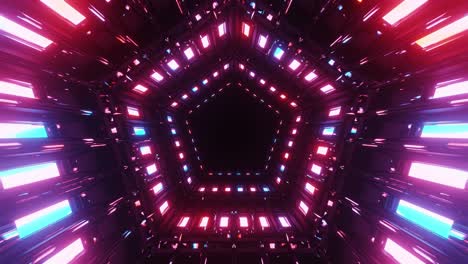 Eintauchen-In-Mehrfarbige-Fünfecke,-Die-Einen-Lichttunnel-Bilden