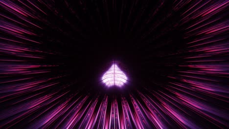 VJ-Loop---3D-Shining-Heart-Rolling-Along-a-Glowing,-Circular-Purple-and-Pink-Tunnel