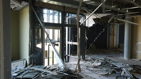 Destroyed-hallway-and-elevator-shaft-of-abandoned-hotel
