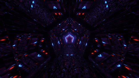 VJ-Loop---Flying-Through-a-Red,-Light-Blue-and-Purple-Pentagonal-Kaleidoscope-Tunnel