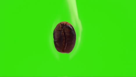 Burning-coffee-bean-roasted-on-flame-with-steam-and-green-screen-in-background