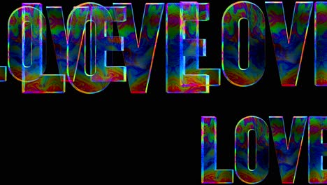 Rising-Colorful-Love-Word-text,computer-animation-on-black-screen,seamless-looping
