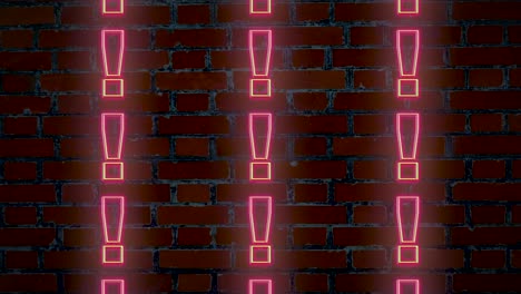 Computer-animation-of-many-exclamation-mark-points-illuminated-in-pink-neon-light