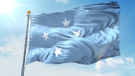 4k-3D-Darstellung-Der-Wehenden-Flagge-An-Einem-Pol-Der-Föderierten-Staaten-Mikronesiens