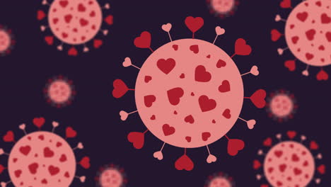 Lockdown-Coronavirus-Zellen-Zum-Valentinstag-Mit-Liebesherzen,-Animationsschleife,-Covid