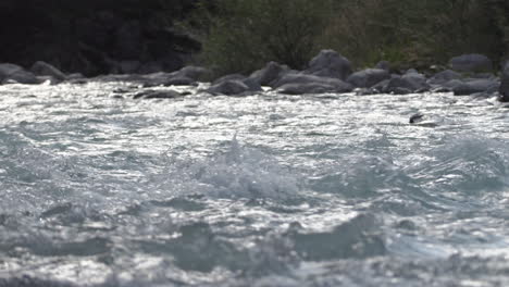 Slowmotion-Close-framing-of-the-turquoise-waters-of-the-Venosc-river,-French-Alps