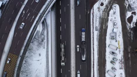 4K-aerial-footage-over-highway-in-Gothenburg,-Sweden