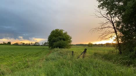 Time-lapse-video,-nature-during-a-summer-sunset-in-country-side,-minnesota