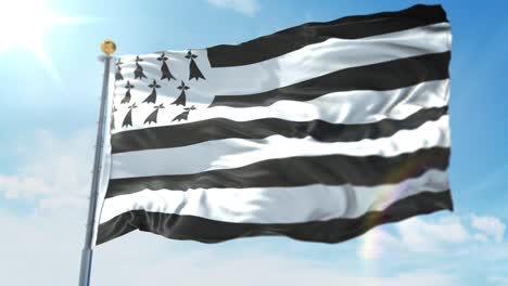 4k-3D-Darstellung-Der-Wehenden-Flagge-An-Einem-Mast-Der-Bretagne