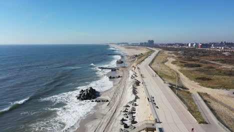 An-aerial-view-of-the-beach-in-Far-Rockaway,-NY