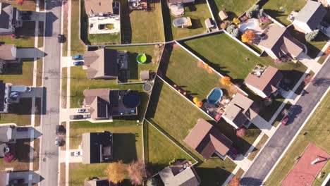 Top-View-Of-Residential-Area-Of-Brownstown-Charter-Township-In-Wayne-County,-Michigan-USA-On-A-Sunny-Day---Aerial-Drone-Shot