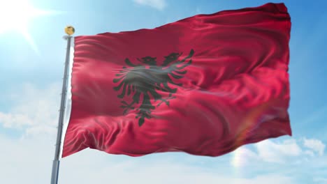 4k-Ilustración-3d-De-La-Bandera-Ondeante-En-Un-Poste-Del-País-Albania