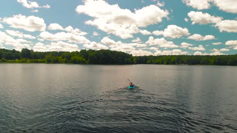 Man-kayaking-on-a--lake