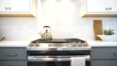 Stainless-steel-stove-with-all-white-accents-in-a-model-kitchen