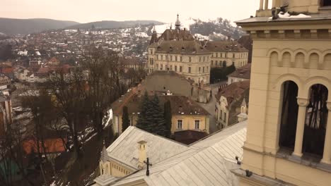 Beautiful-view-of-the-church-and-its-clock-tower-revealing-the-medieval-town-of-Sighisoara