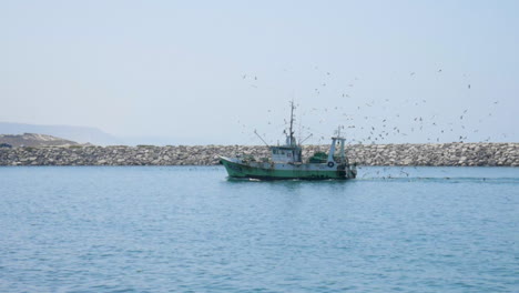 Barco-De-Pesca-Regresando-Al-Puerto-Seguido-De-Gaviotas