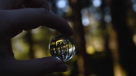 close-up-of-a-young-female-hand-holding-a-small-crystal-ball-reflecting-landscape-in-an-autumnal-forest-while-spinning-around
