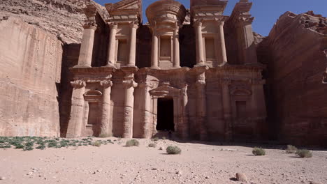 Push-In-Shot-of-Monastery-Carved-in-Sandrock-in-Petra-City