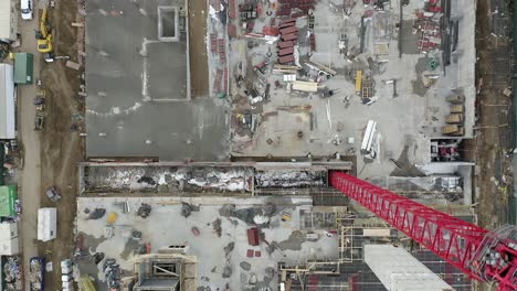 Aerial-top-view-of-construction-site-and-crane