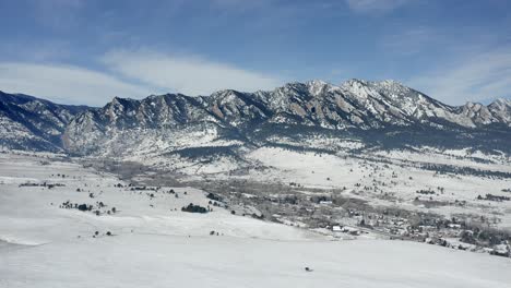 Aerial-dolly-zoom-of-snow-covered-mountains-in-Boulder-Colorado