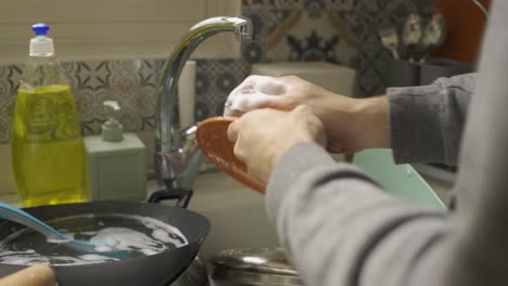 Dish-washing-a-plate-using-a-sponge