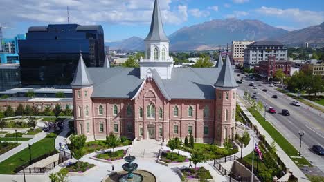 Rotating-Drone-Shot-of-the-Provo-City-Center-Temple-on-a-sunny-day