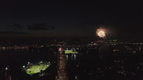Aerial-footage-from-the-Astoria-Park-in-Queens,-NY-for-the-Firework-show-2018